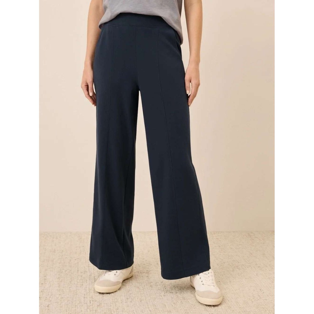 Pact Organic Airplane Pintuck Wide Leg Pants Navy Blue Cotton Cropped Medium